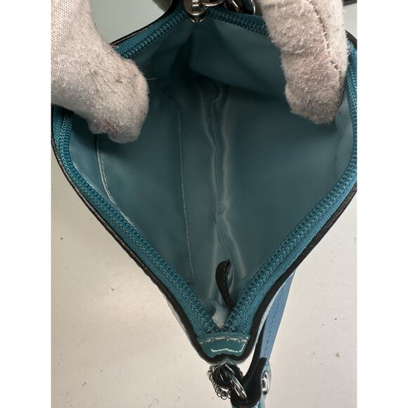 Coach Signature Wristlet Turquoise Embossed Logo Glossy Patent Leather - Picture 6 of 6